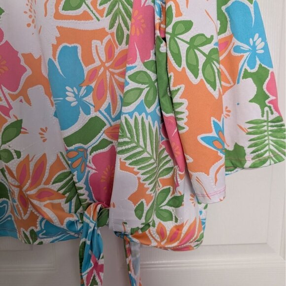 Ruby Rd Floral Shirt Womens Size 2X Green Colorful Tropical Stretch Waist Tie - Picture 4 of 10